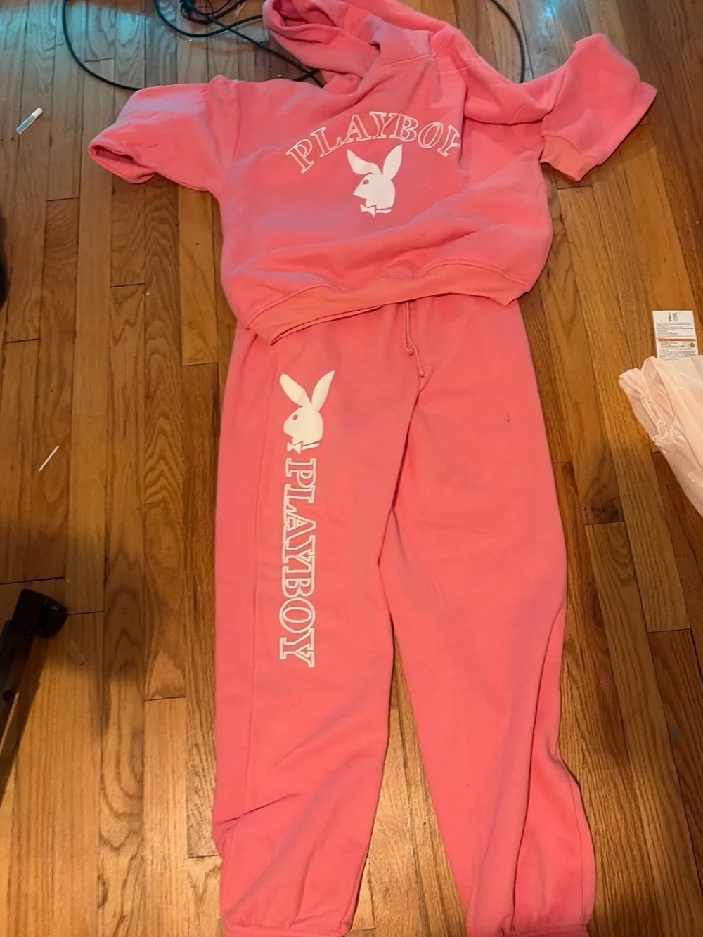 Charlotte Russe Pink Playboy Logo Hoodie & Jogger Pajama Set